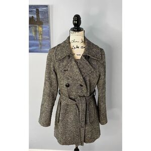 Old Navy Women Medium Grey Wool Blend Double Breasted Peacoat Trench Coat Jacket